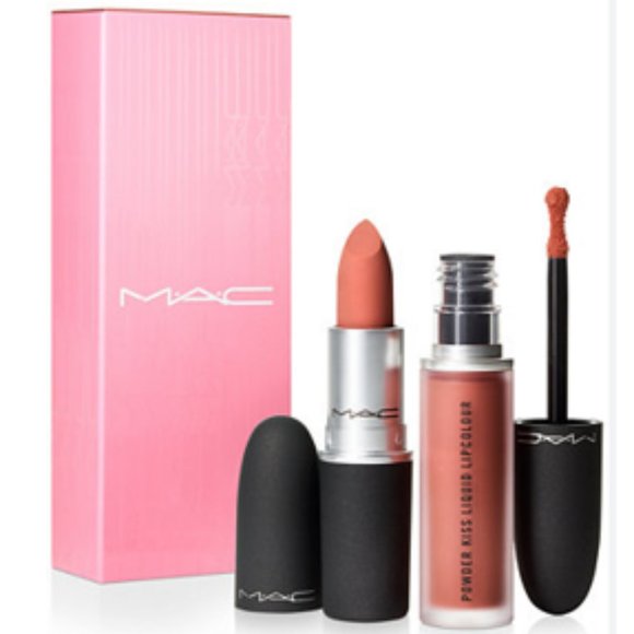 New! Mac 2pc Thank you Mom Powder Kiss Lip Set - Mull It Over(Dirty Peach)